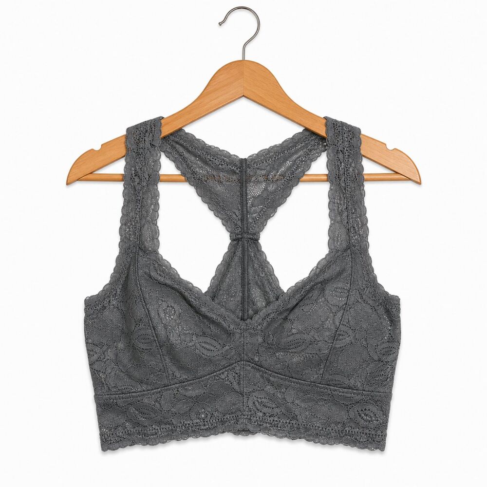 Free People Lace Galloon Bralette Gray Racerback Floral Lace Boho S Coquette